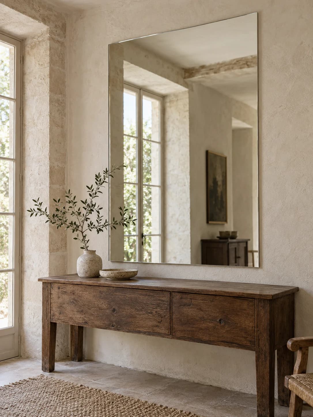 Inspiration : miroir sur mesure sur un mur en pierre claire